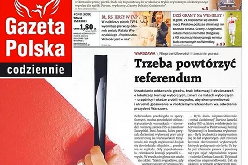 "Gazeta Polska Codziennie" chce powtórzenia referendum w Warszawie