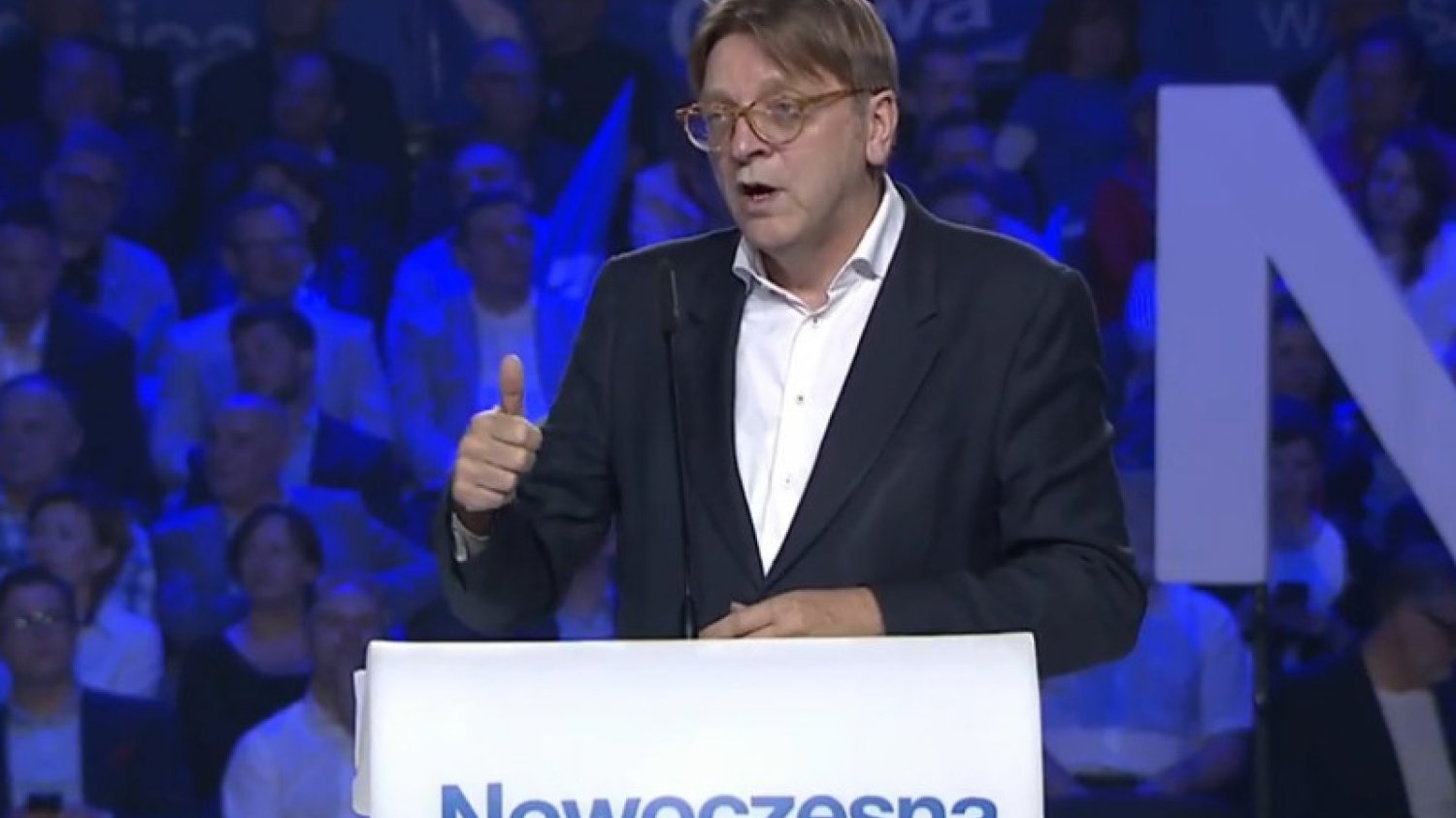 Szef frakcji liberałów w Parlamencie Europejskim, Guy Verhofstadt, podczas konwencji Nowoczesnej.