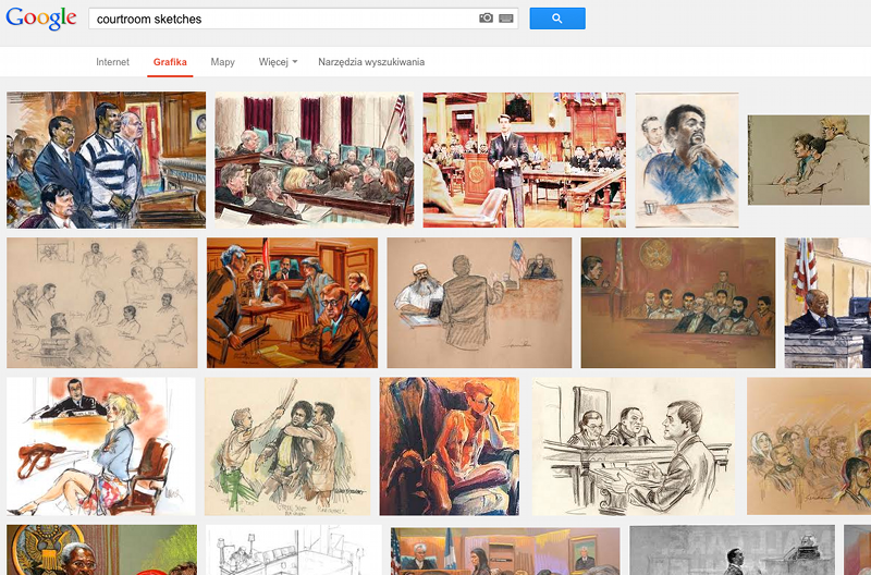 Rysunki z amerykańskich sal sądowych muszą powstawać w ekspreoswym tempie.