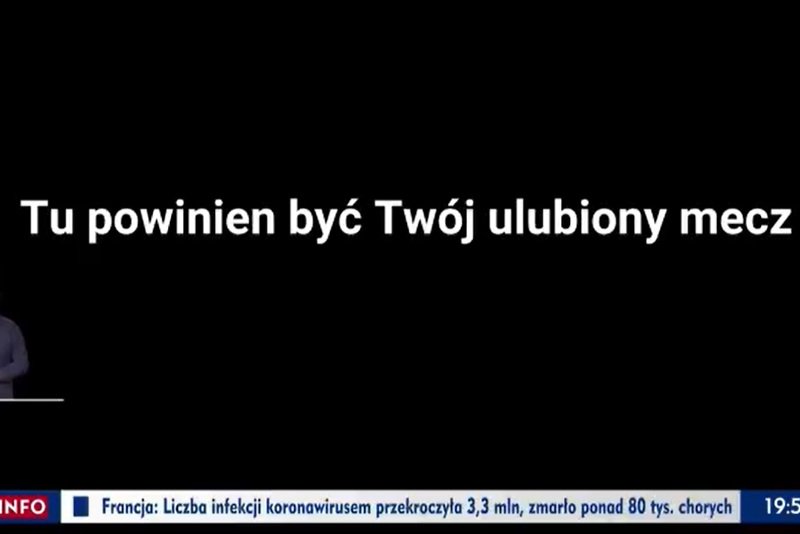 Przed orędziem Tomasza Grodzkiego widzowie zobaczyli czarną planszę z hasłem o meczu.