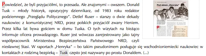 "Henryk" raportował do Berlina o działaniach Tuska, Halla, Kaczyńskiego i Borusewicza.