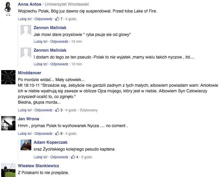Na portalu "Frondy" komentujący nie zostawiają na prymasie Polaku suchej nitki