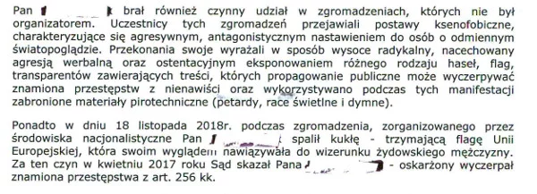 Fragment uzasadnienia decyzji prezydenta Wrocławia o zakazie organizacji Narodowego Marszu Niepodległości 11 listopada.