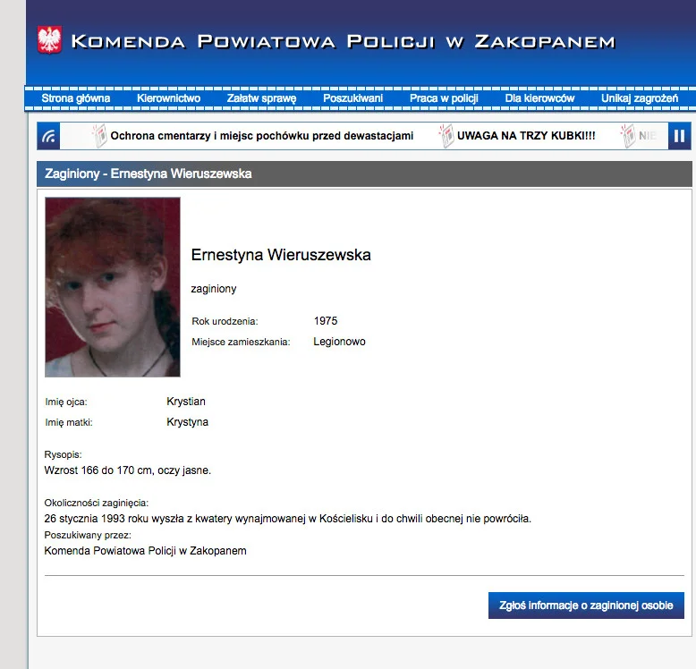 Screen ze strony policji w Zakopanem.