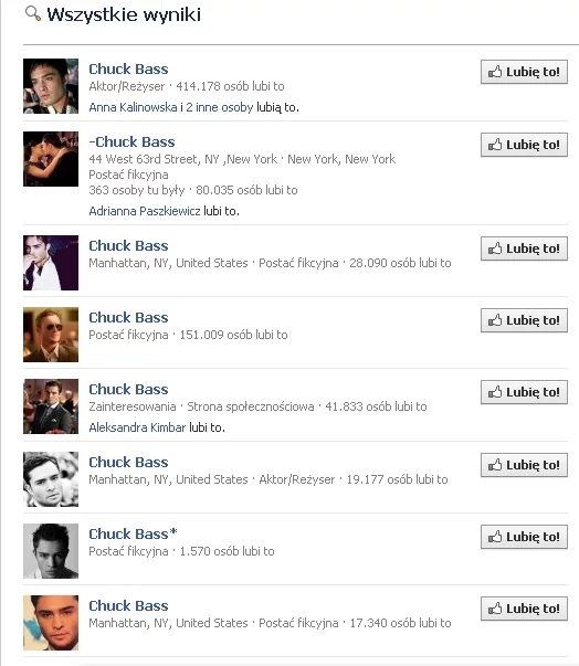 Fragment listy fanpage'y.