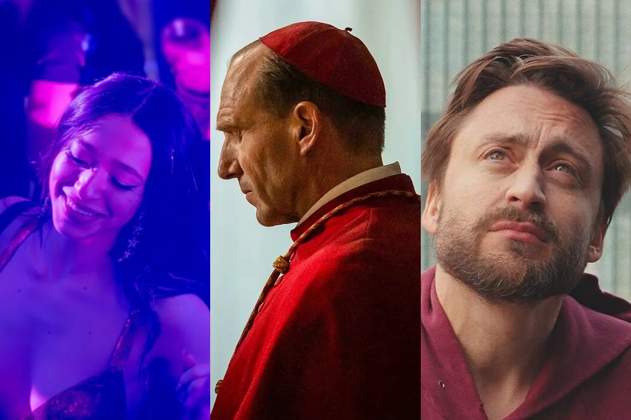 Kadry z filmów "Anora", "Konklawe" i "Prawdziwy ból"
