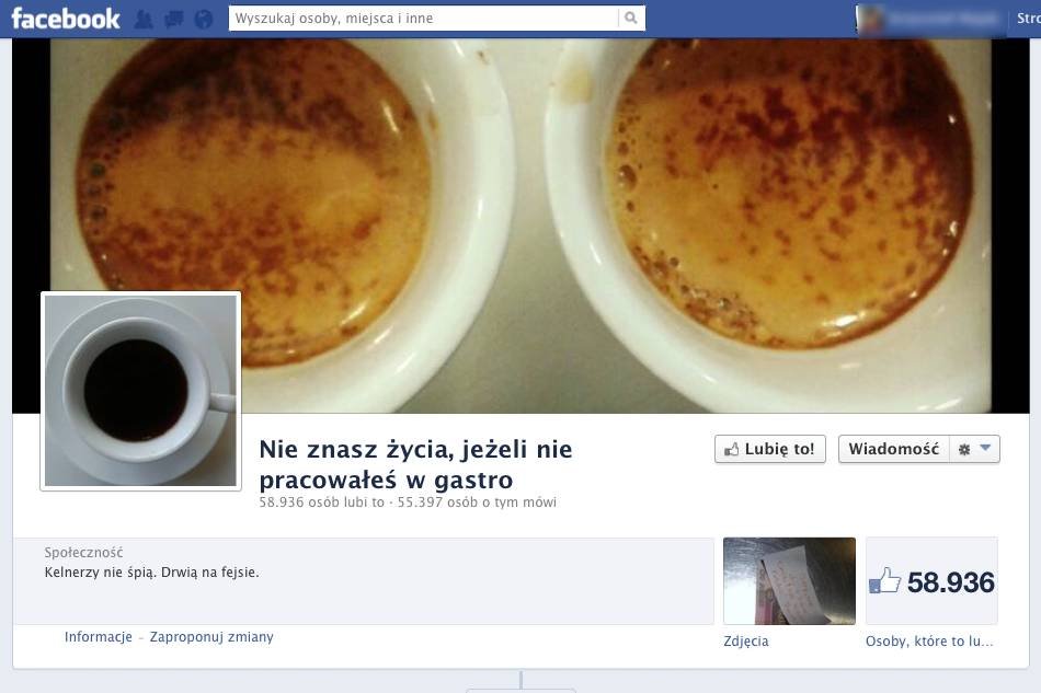 Screen bardzo popularnego fanpage'u " Nie znasz życia, jeśli nie pracowałeś w gastro"