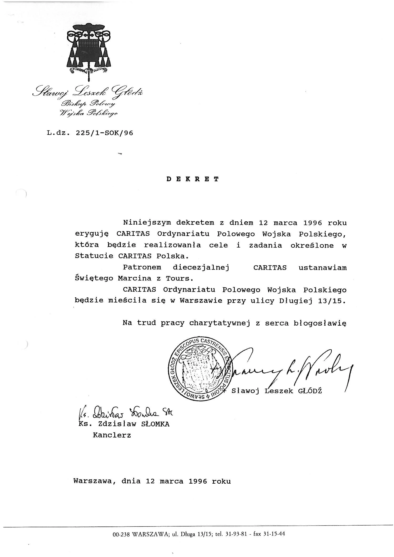 Dekret powołania organizacji.