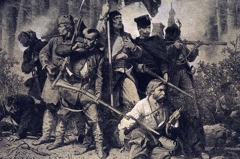 Artur Grottger, Bitwa, grafika z cyklu Polonia, 1863 rok.