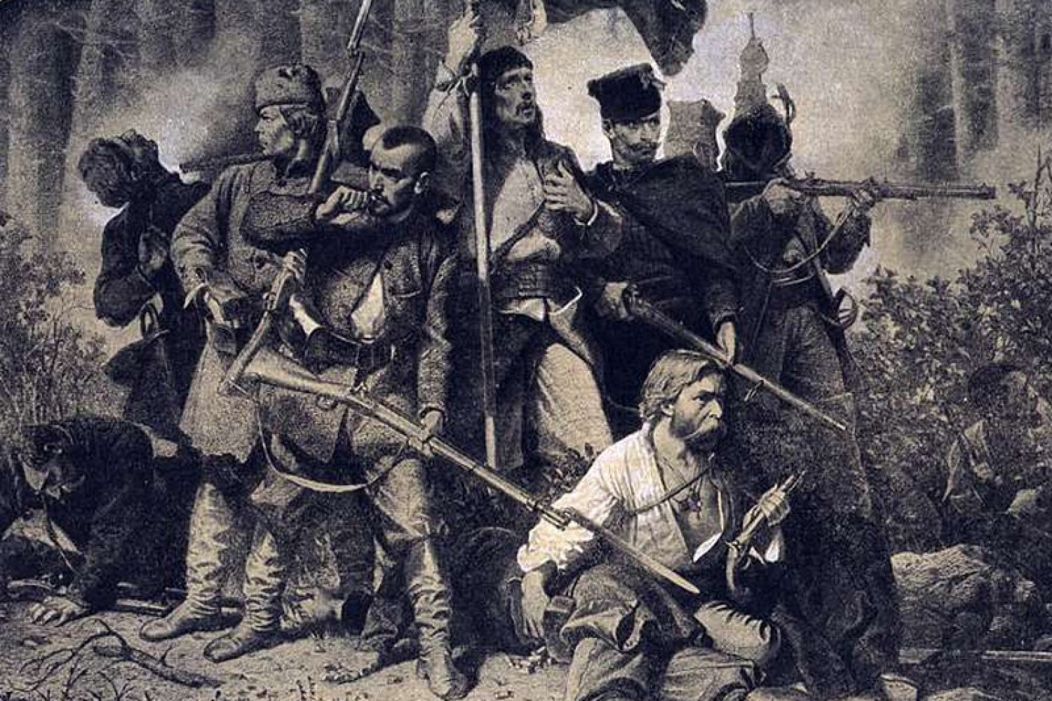 Artur Grottger, Bitwa, grafika z cyklu Polonia, 1863 rok.