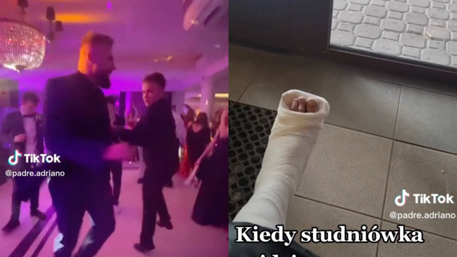 Ksiądz tak szalał na studniówce, aż złamał nogę. Filmik na TikToku viralem