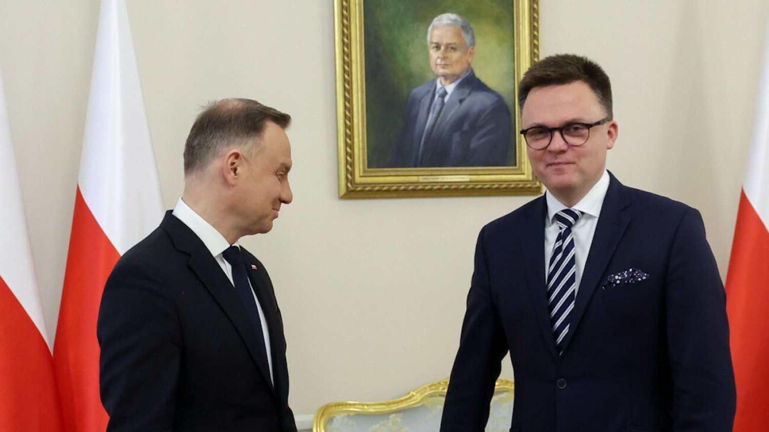 Prezydent Andrzej Duda i marszałek Szymon Hołownia.
