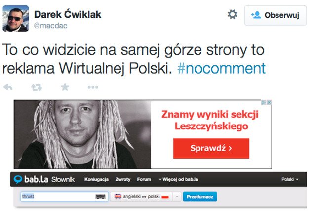 Wirtualna Polska przeprosiła osoby, które poczuły się urażone reklamą wykorzystującą wizerunek zmarłego Roberta Leszczyńskiego