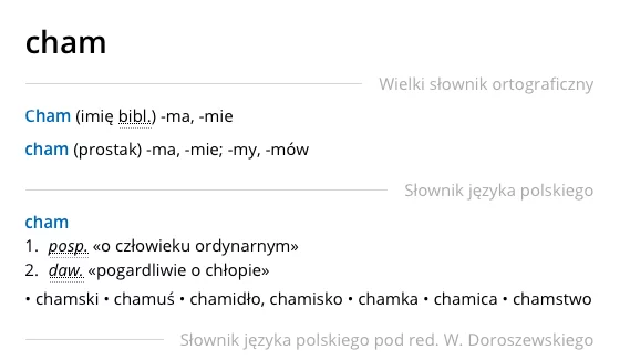 "Cham" był klasowym określeniem. Tak pan nazywał pogardzanego chłopa. "Chamstwo" zaś oznaczało chłopstwo.