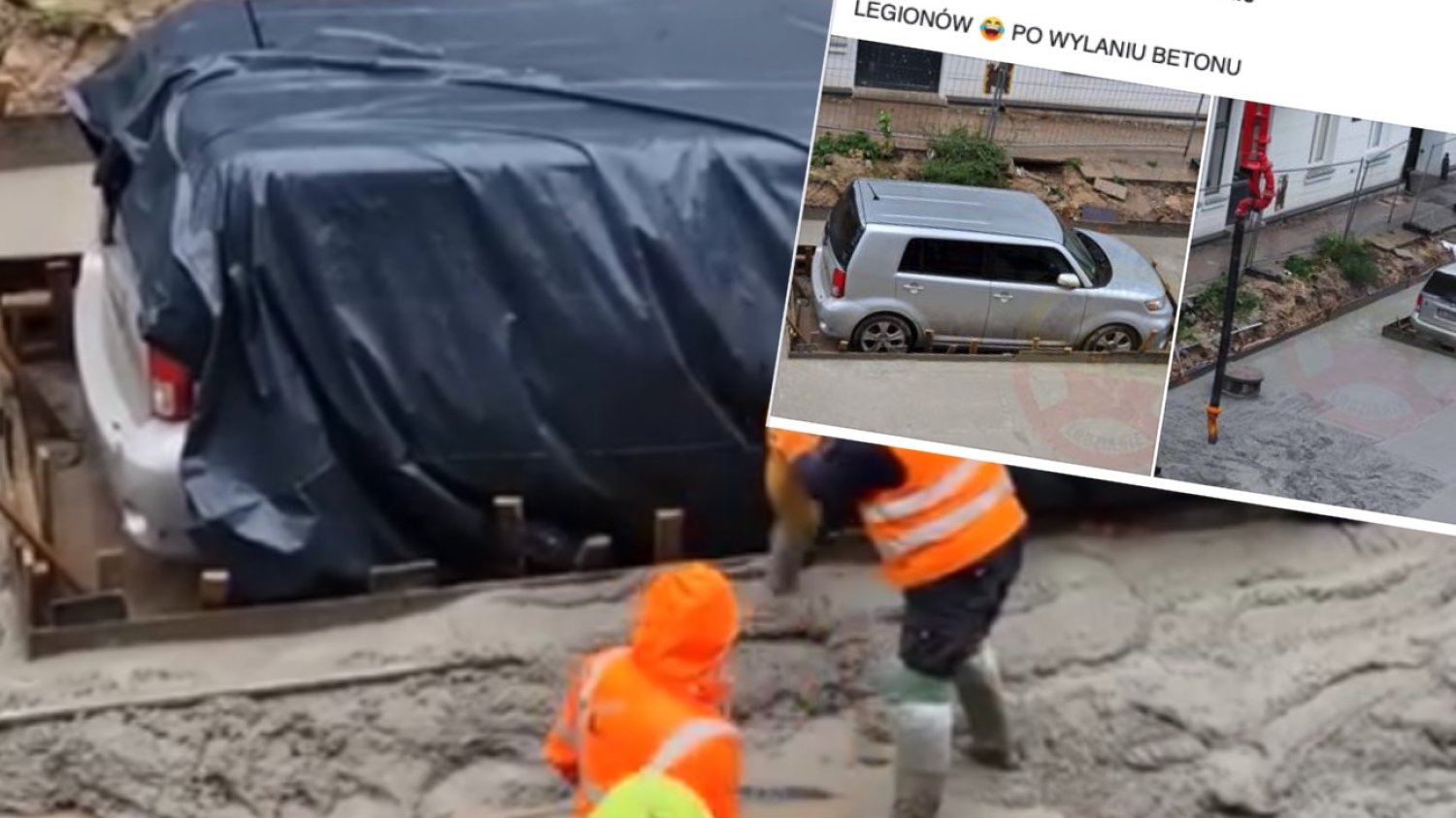 Samochód z Łodzi został oblany betonem z czterech stron