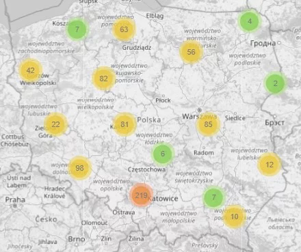 Mapa z liczbą ofert PKP