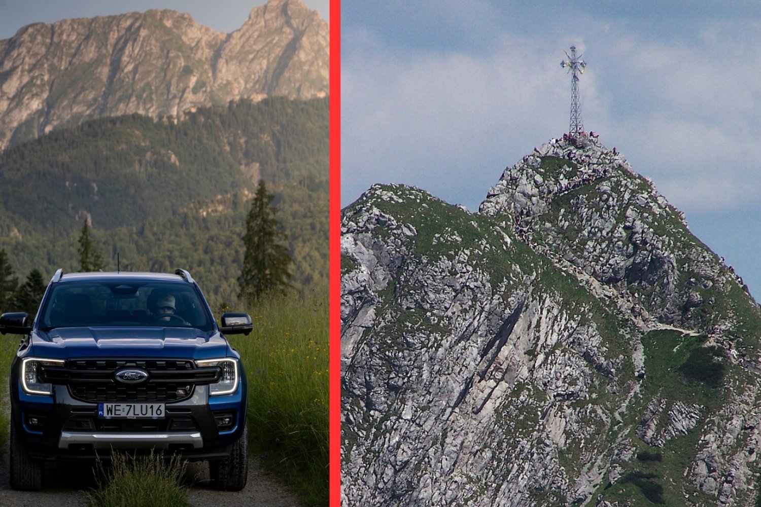 Fotograf ujawnia kulisy "antypolskiego" spisku Forda. Test na żywo pokazuje prawdę po lewej - ford, po prawej krzyż na giewoncie