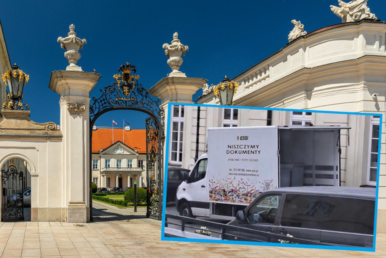 Ciężarówka pod resortem kultury. A na niej napis: "Niszczymy dokumenty"