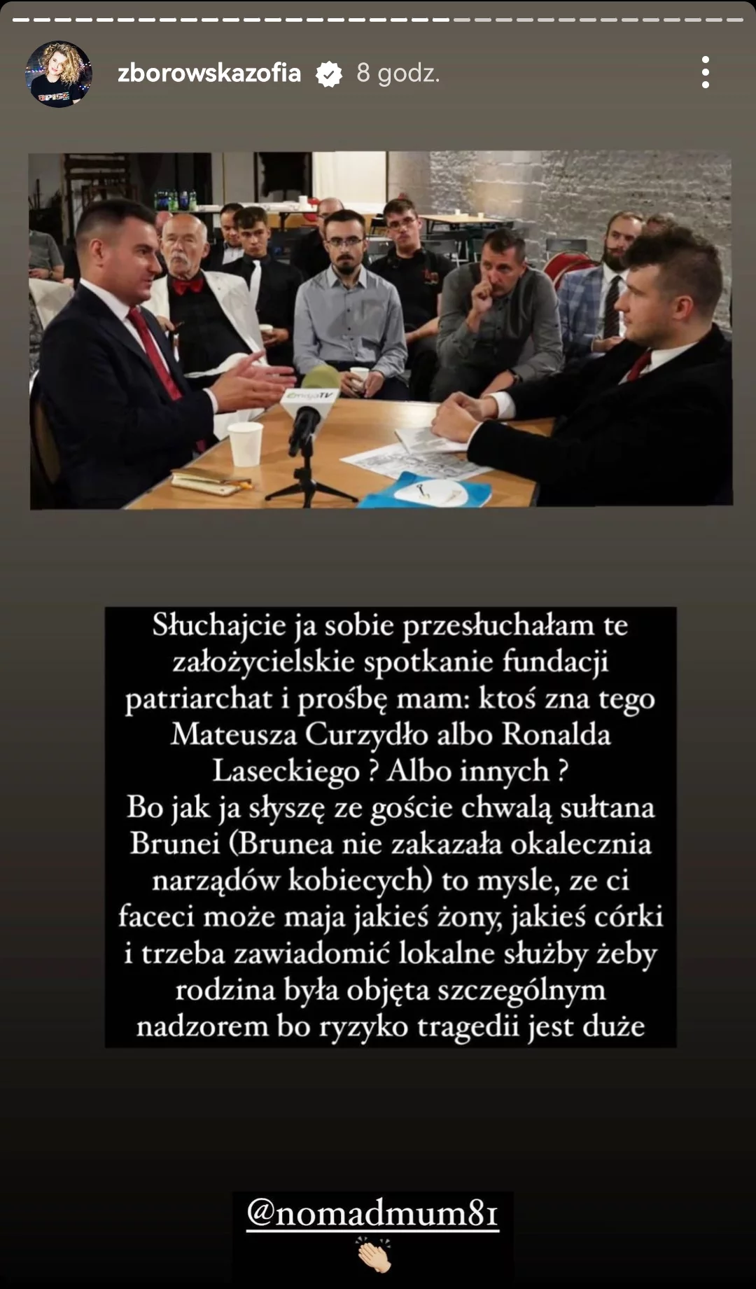 Zofia Zborowska uderza w Konfederację. W tle spotkanie Fundacji Patriarchat