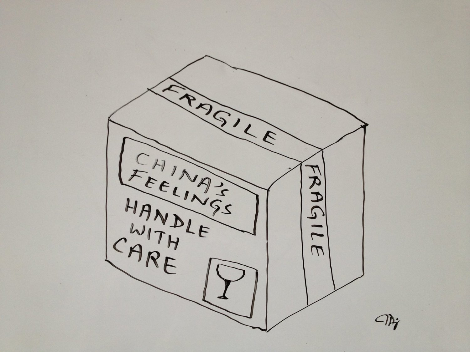 "Ostrożnie, chińskie uczucia, nosić ostrożnie" - rysunkowy komentarz do postawy Chin względem spotkania Prezydenta USA z duchowym przywódcą Tybetańczyków.