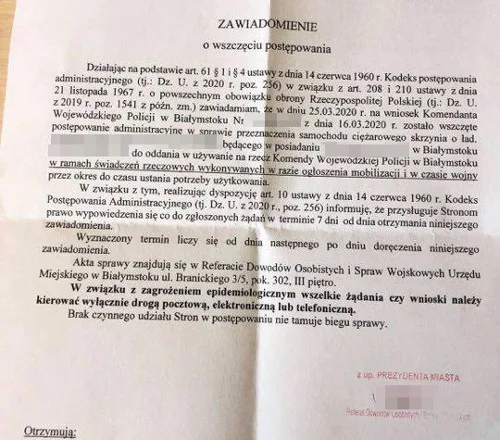Zawiadomienie, jakie otrzymał pan Marcin.