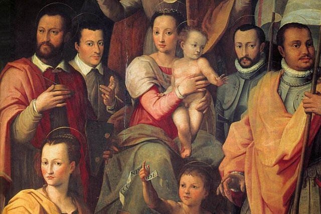 Fragment obrazu Giovanmaria Butteri, przedstawiający rodzinę Medyceuszy ("Virgin and Child with St Anne and Members of the Medici Family as Saints")