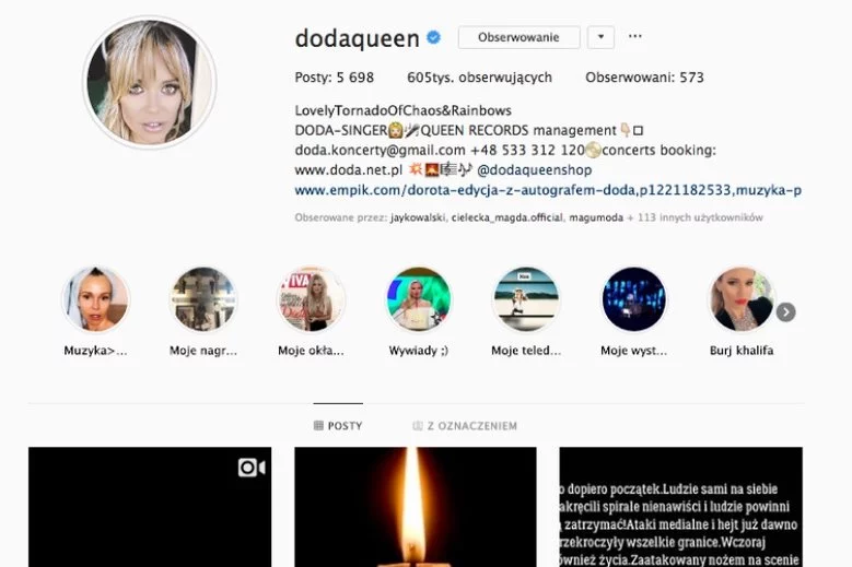 Cały apel Dody dostępny jest w wyróżnionych relacjach na Instagramie, pt: "Muzyka > Hejt"
