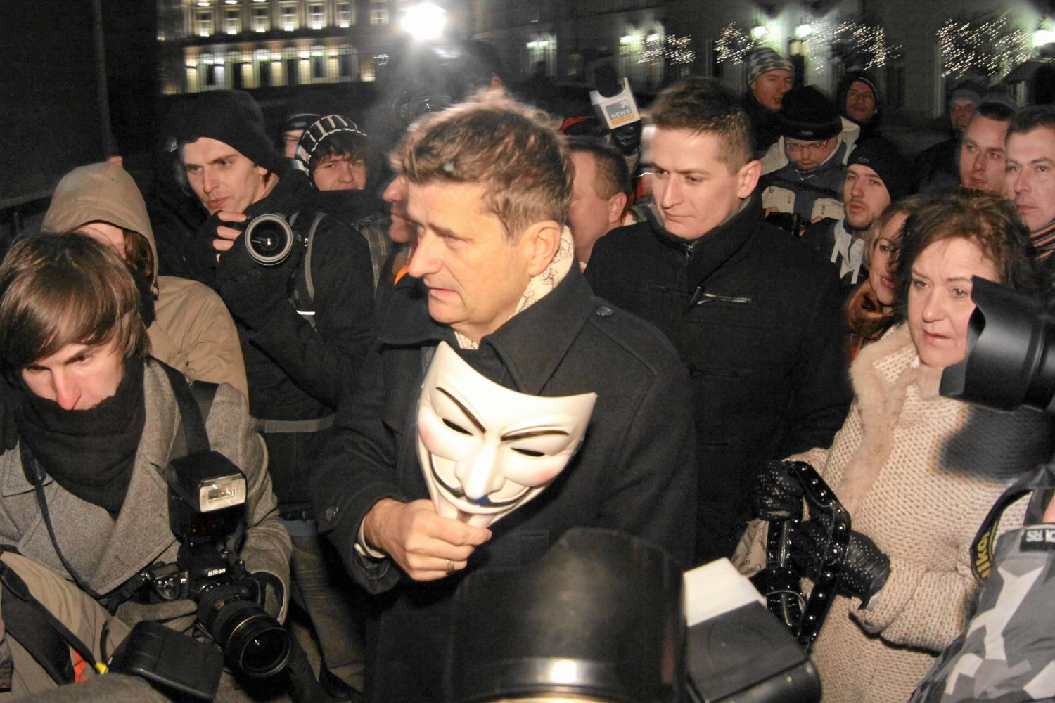 Janusz Palikot podczas protestów w sprawie ACTA