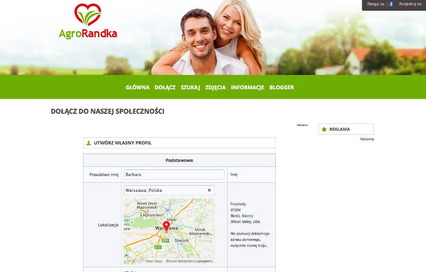Rejestracja jest szybka. Już na początku decydujemy o tym, skąd ma być potencjalny partner.