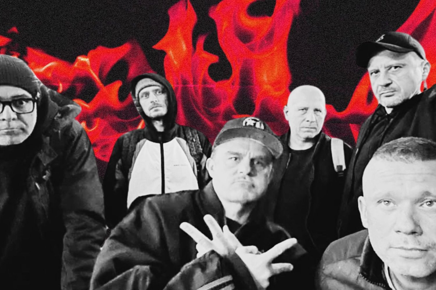Coma z Fryderykiem za metal zespół Coma na tle czerwonych płomieni
