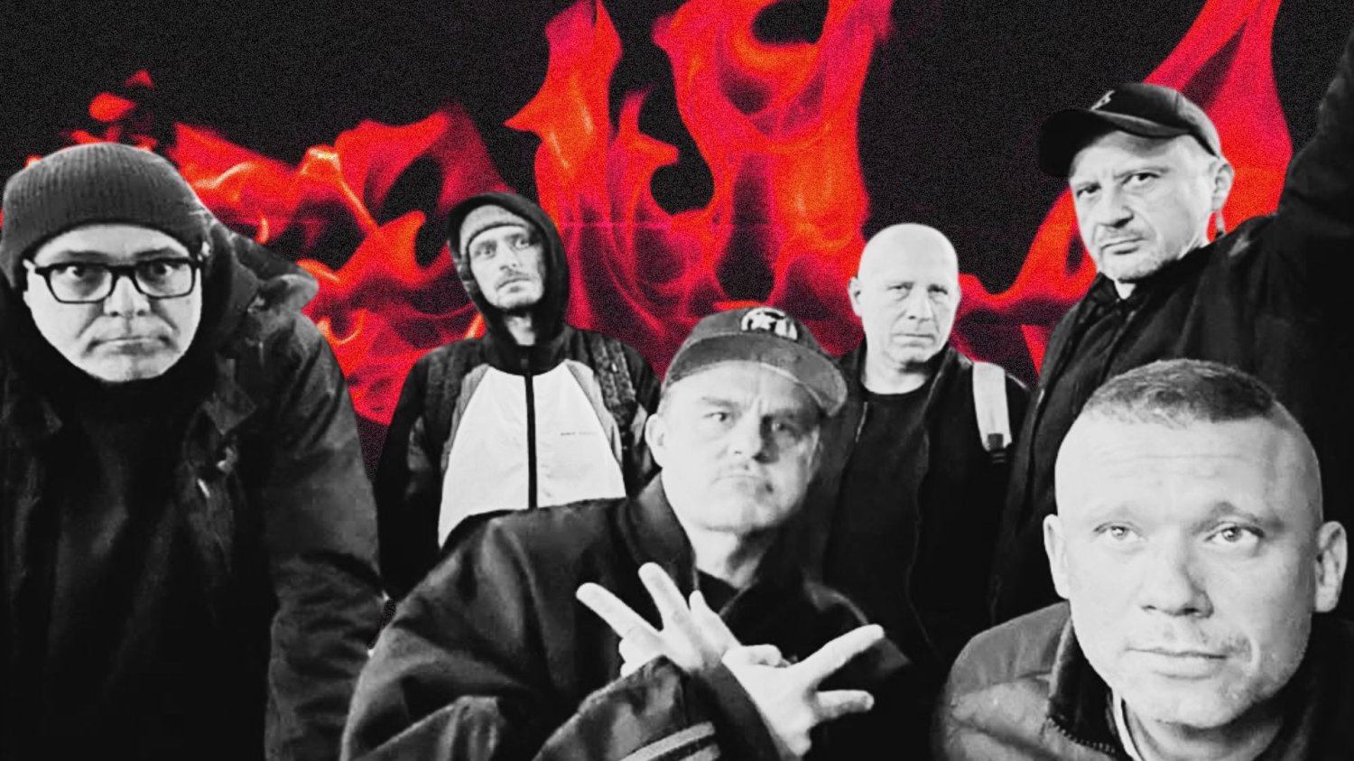 Coma z Fryderykiem za metal zespół Coma na tle czerwonych płomieni