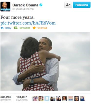 Jedno z najchętniej retweetowanych zdjęć w historii Twittera - zdjęcie przedstawiające radość pary prezydenckiej po wygranej.