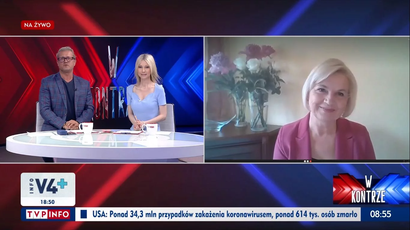 Lidia Staroń z wizytą w programie "W kontrze" w TVP Info u Magdaleny Ogórek i Jarosława Jakimowicza.