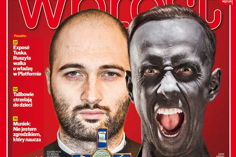 Po lewej ksiądz Michał Olszewski, po prawej Adam "Nergal" Darski