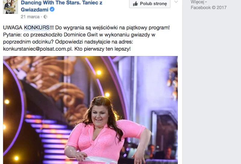W facebookowym konkursie można było wygrać także wejściówki na program "Dancing with the stars"