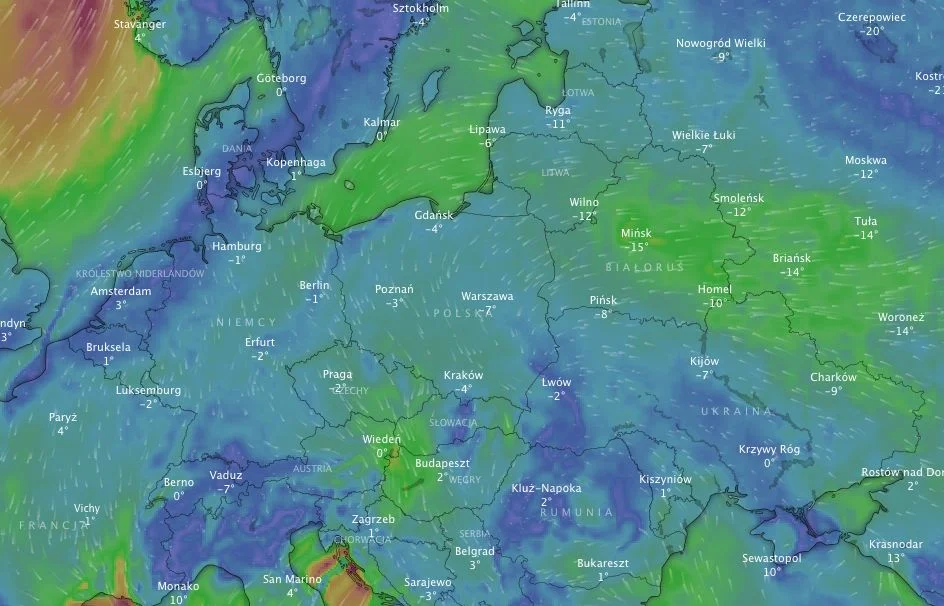 Mapa pogodowa na 25 stycznia na godzinę 12:00
