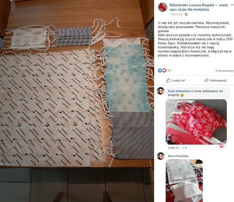 Maseczki higieniczne są teraz produktem pierwszej potrzeby. W mediach społecznościowych zaroiło się od akcji wspierających polskie szpitale. Do wykonania prostych maseczek zachęcają m.in. harcerze i strażacy.