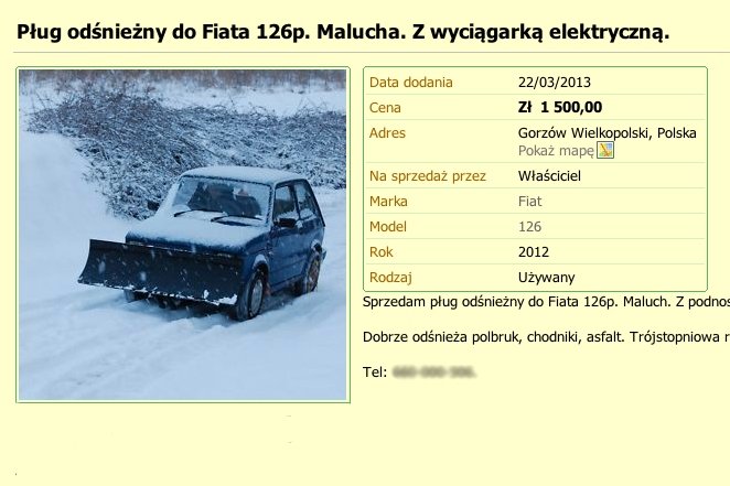 Pług odśnieżny do malucha, wróżenie z nasienia, oferta pracy: leżenie w trumnie na wystawie to tylko część absurdalnych ogłoszeń na Gumtree