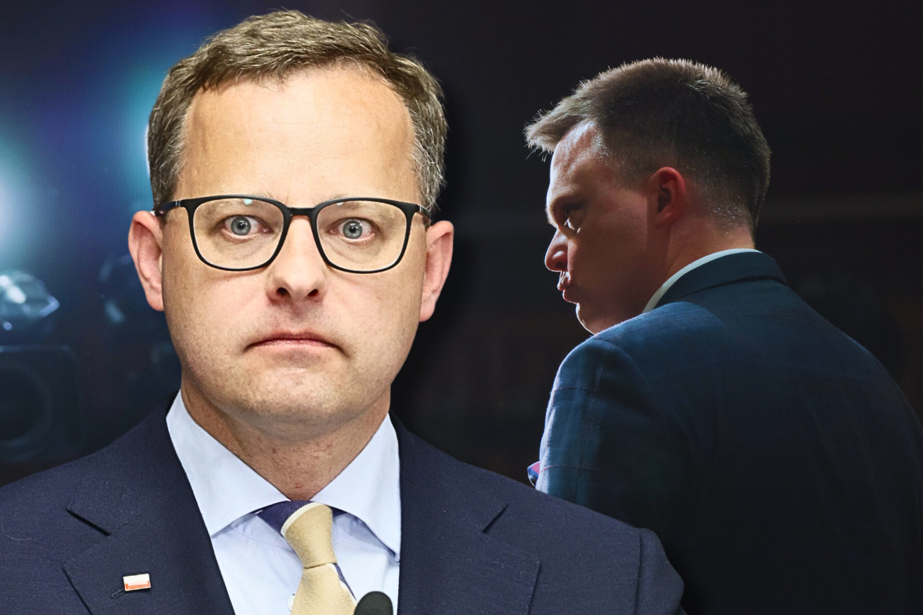 Marcin Romanowski, a w tle Szymon Hołownia. Marszałek Sejmu chce odebrać pensję posłowi PiS.