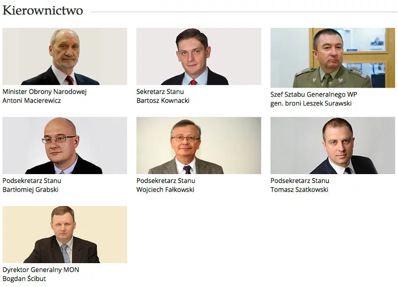 Tak dziś wygląda na stronie MON zakładka "Kierownictwo"