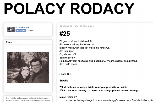 Afera, którą sprowokowało opublikowanie reklamowego cennika szafiarek i szafiarzy.