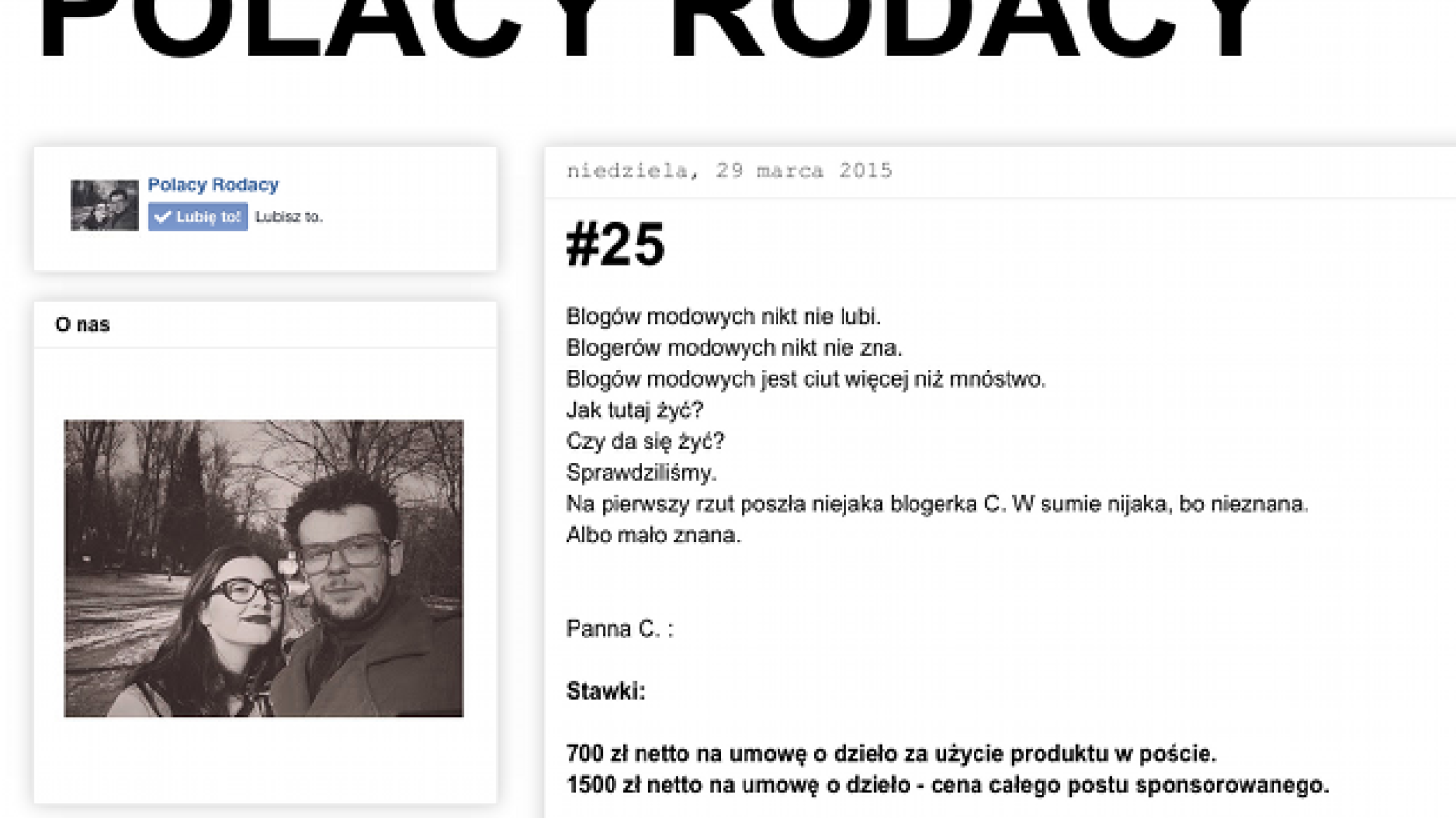 Afera, którą sprowokowało opublikowanie reklamowego cennika szafiarek i szafiarzy.