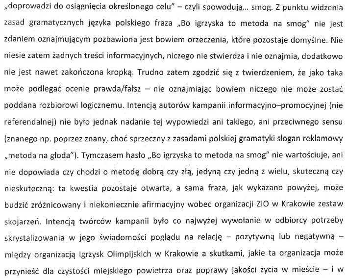 Gmina Kraków przed sądem twierdziła, że kampania obywa się za pomocą pozbawionych sensu "fraz"