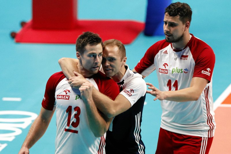 Michał Kubiak, Paweł Zatorski i Fabian Drzyzga podczas meczu z USA.