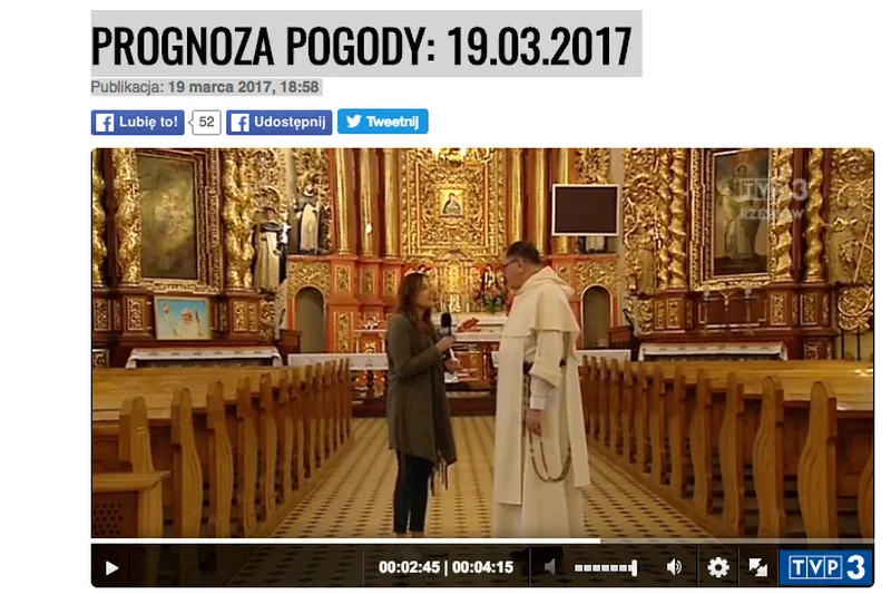 W połowie prognozy pogody, reporterka rozmawia z ojcem Janem, dominikaninem na temat cudów