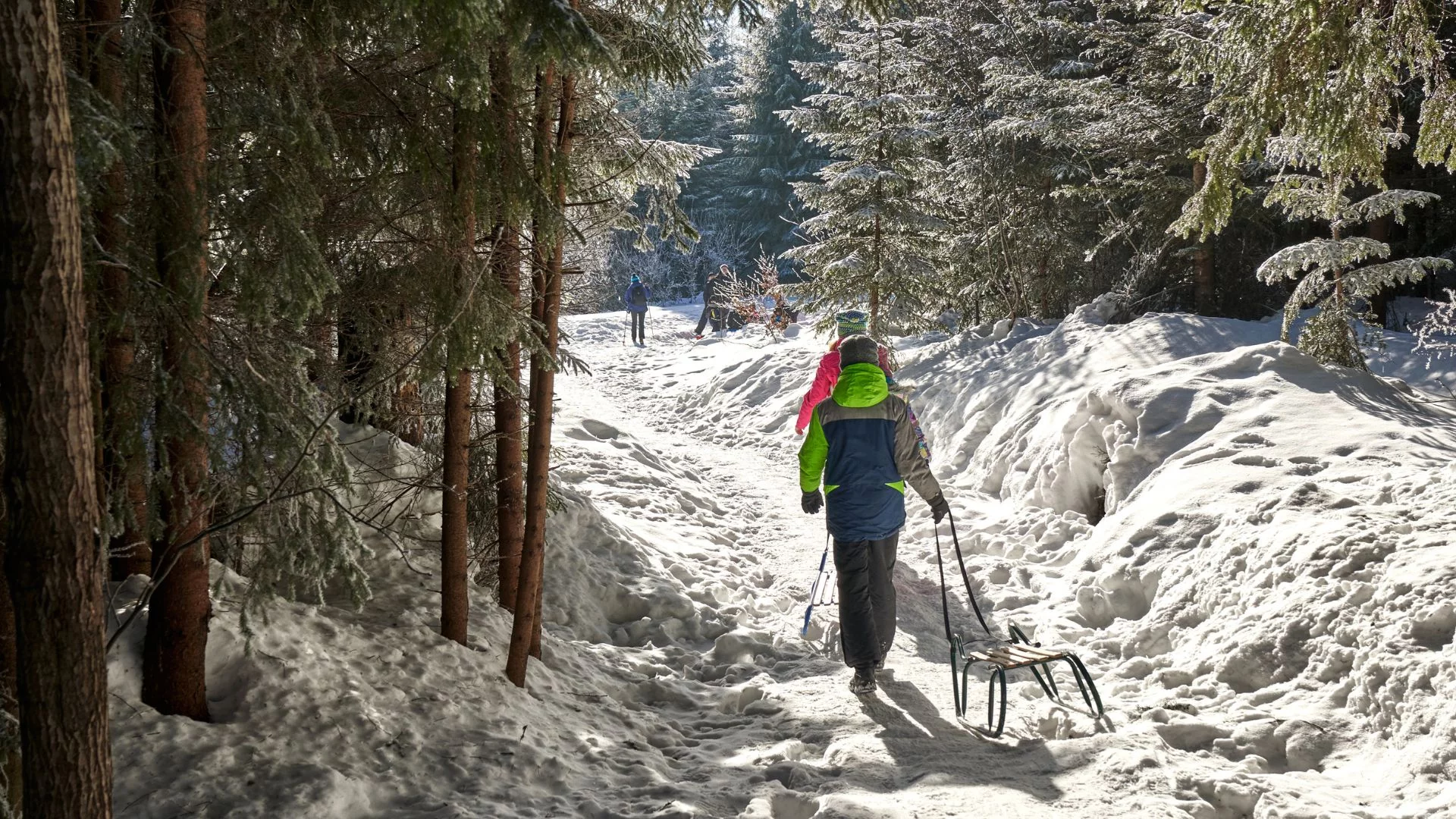 Dzieci z sankami w Tatrach