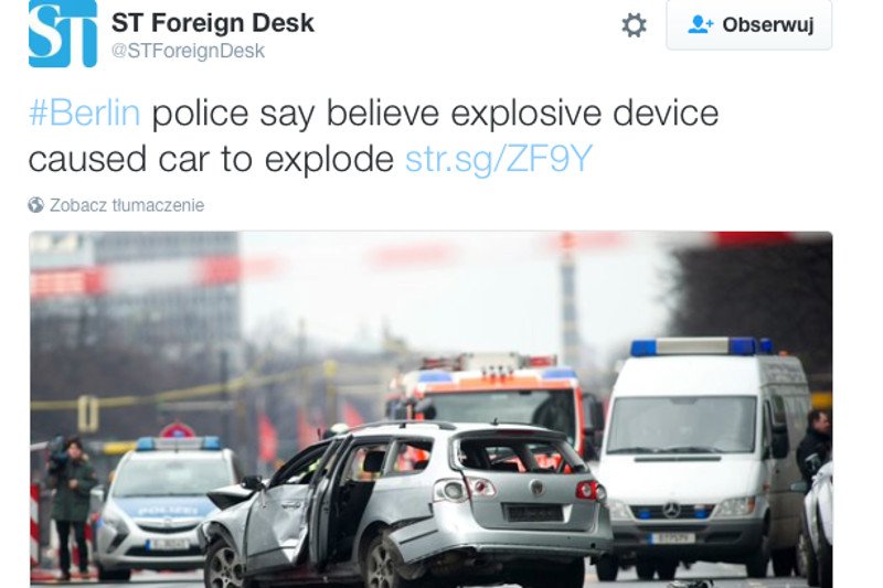 Wybuch samochodu w Berlinie.