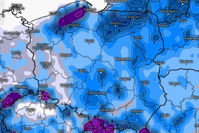 Do Polski wrócą opady śniegu. Oto prognozowana grubość pokrywy śnieżnej w niedzielę.(12 stycznia).