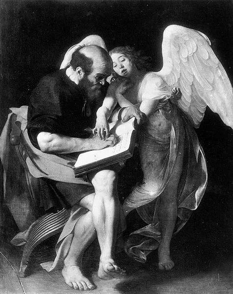 Święty Mateusz i anioł, Caravaggio, 1598-1600, olej na płótnie, dzieło zniszczone