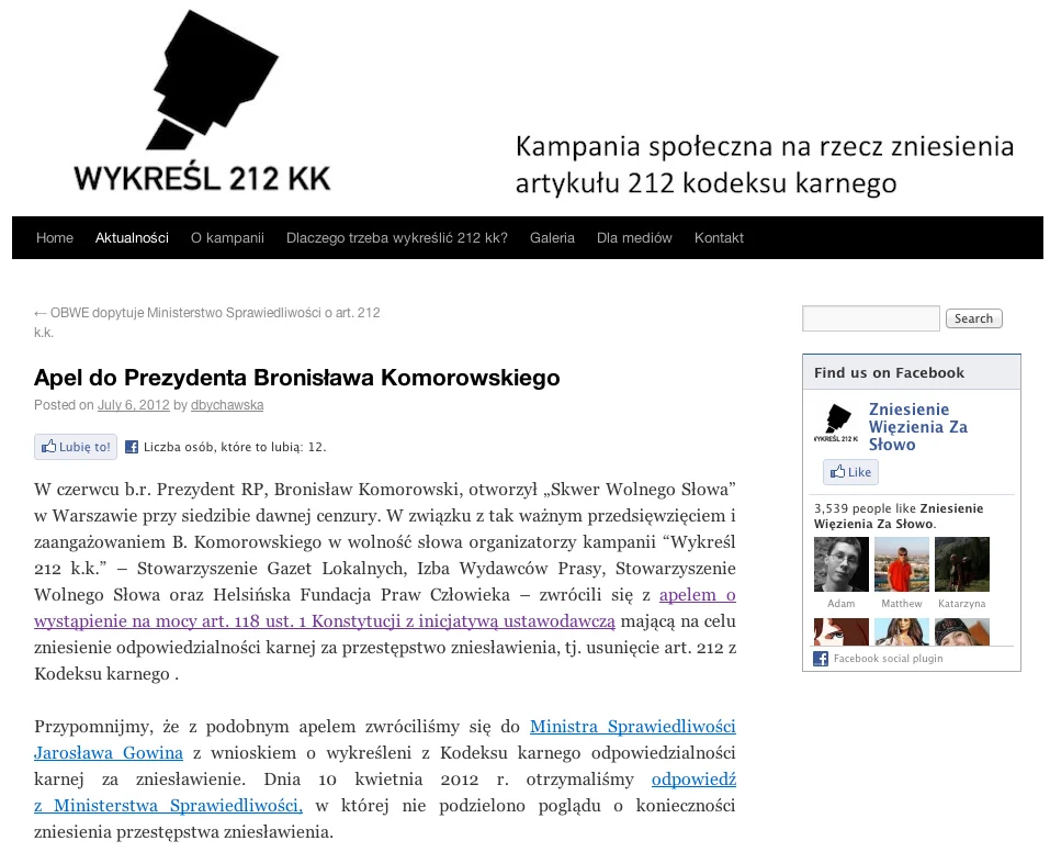 Apel do prezydenta ws. zniesienia artykułu 212 w KK